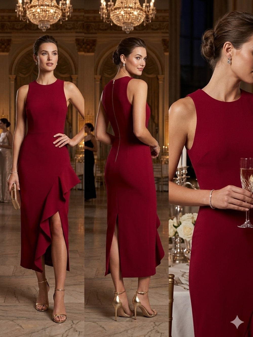 cinq a sept Sleeveless Burgundy Ruffle-Hem Midi Dress